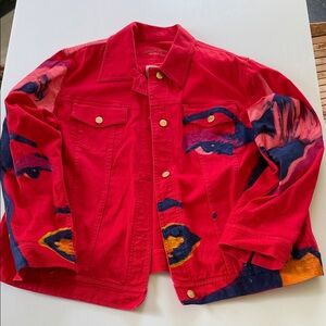Red Denim Jacket with Hand Painted Artistic Design